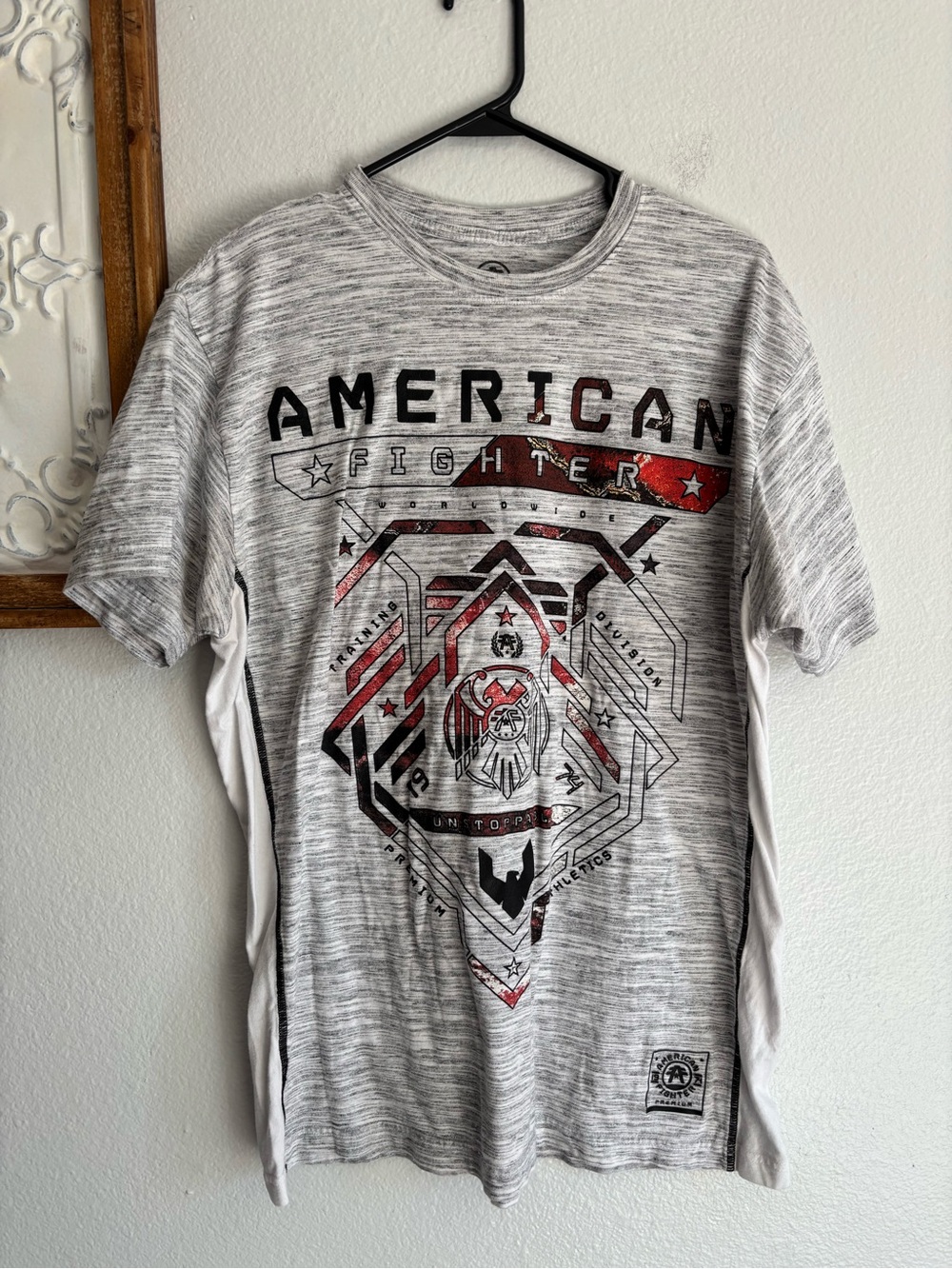 American Fighter men t-shirt Heather Gray Short Sleeve Graphic Tee Sz XL Buckle